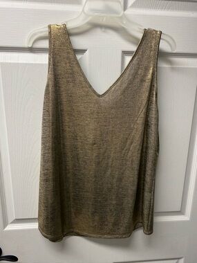 White House Black Market Metallic Gold V-Neck Tank